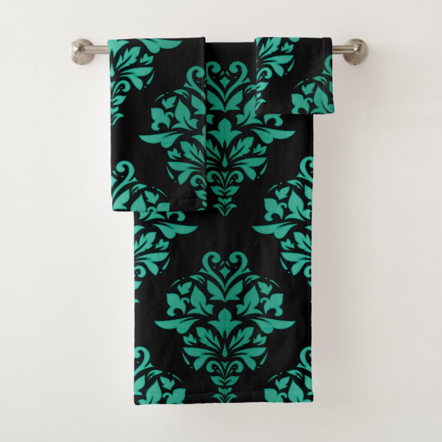 Ensemble floral vert turquoise de serviette de (En situation)