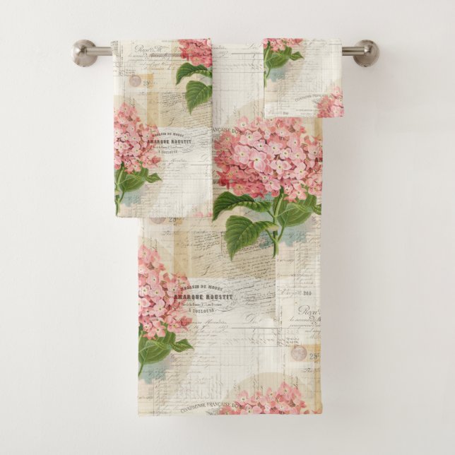 Ensemble français de serviette d'hortensia rose (En situation)
