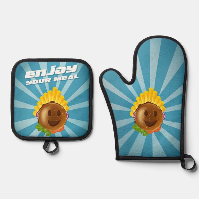 Ensemble gant et manique burger enjoy your meal (Recto)