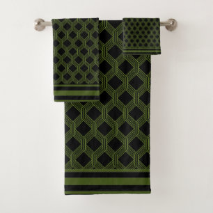 Ensemble géométrique noir vert de serviette de