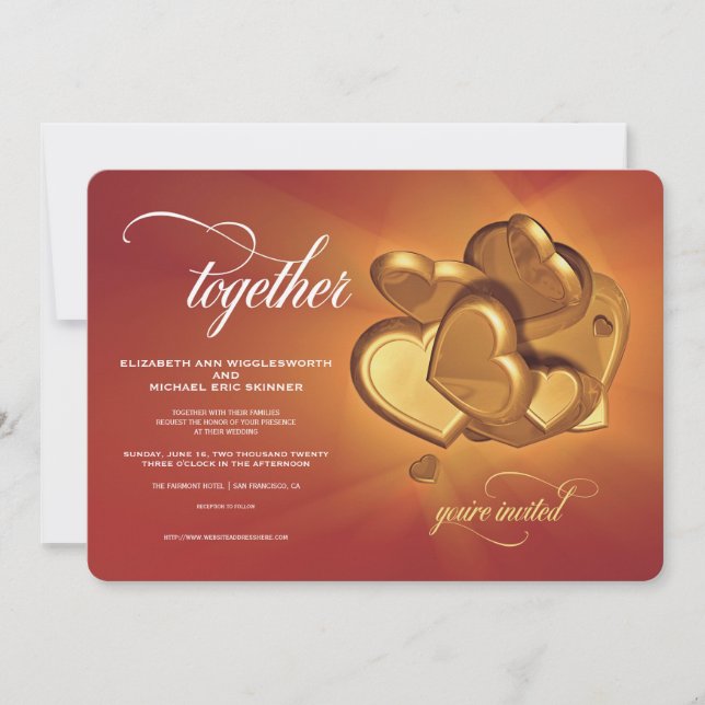 Ensemble Golden Hearts Faire-part de mariage (V4) (Devant)