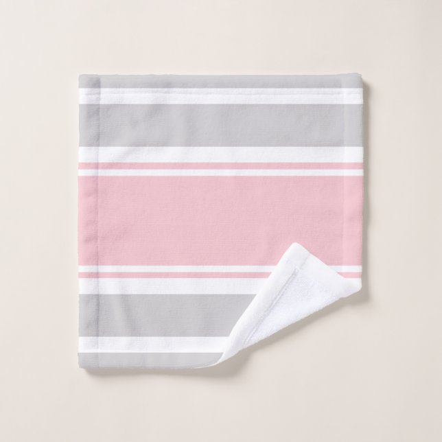 Ensemble gris de serviette de rayures de rose (Gant de toilette)