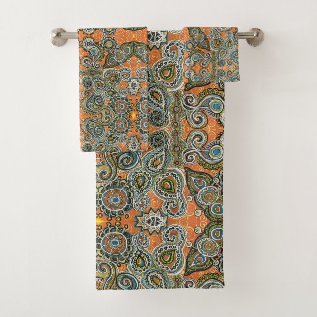 ensemble orange de serviette de Paisley (En situation)