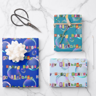 ensemble papier d'emballage de 3 tons bleu et turq