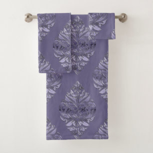 Ensemble pourpre de serviette de damassé de
