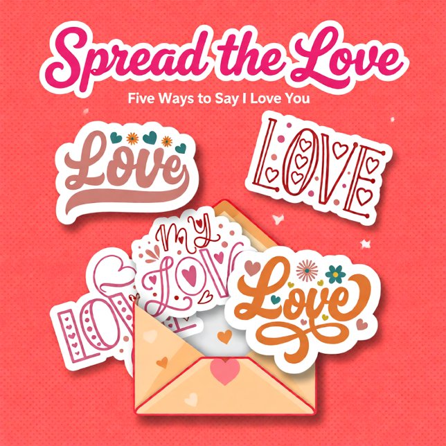Ensemble rétro de 5 autocollants Love lettering (Retro Love Lettering Valentine Sticker)