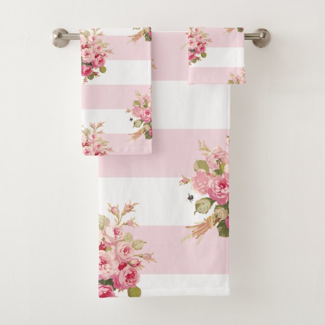 Ensemble rose de serviette de bain de rayure de (En situation)