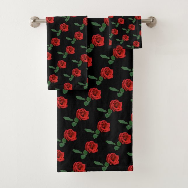 Ensemble rouge floral de serviette de fleurs de (En situation)
