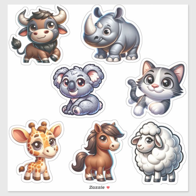 Ensemble unique de stickers animaux 3D (Feuille)