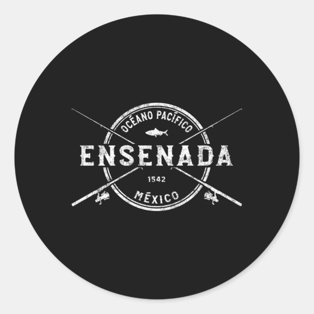 Ensenada Crossed Fishing Rods Runder Aufkleber (Vorderseite)
