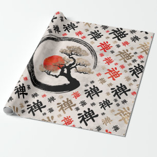 Enso Circle Bonsai Tree on Zen Symbol Muster Geschenkpapier