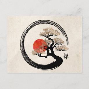 Enso Circle und Bonsai Tree auf Leinwand Postkarte