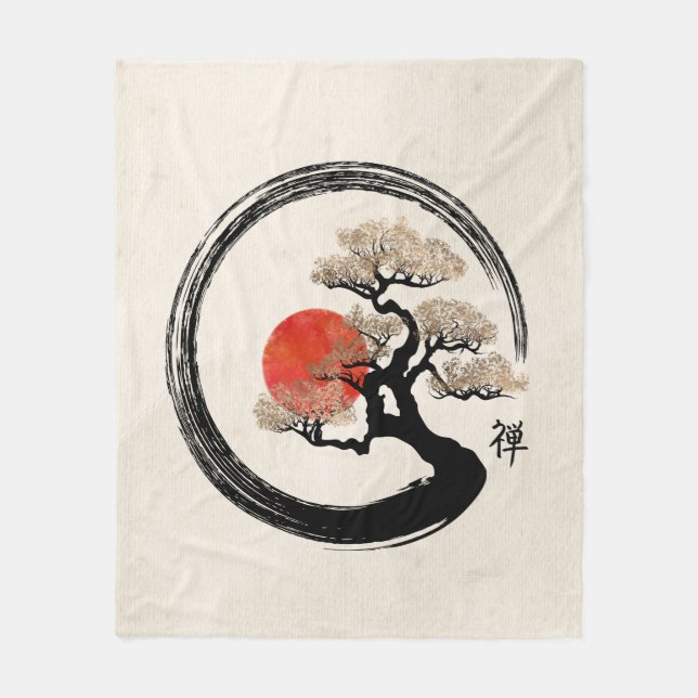 Enso Kreis und Bonsais-Baum auf Leinwand Fleecedecke (Vorderseite)
