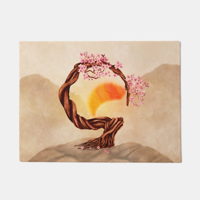 Enso Zen Blossoming Sakura Bonsai Fußmatte (Vorderseite)