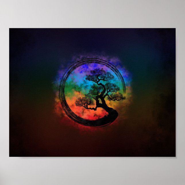 Enso Zen Circle and Bonsai Tree Nebula Poster (Vorne)