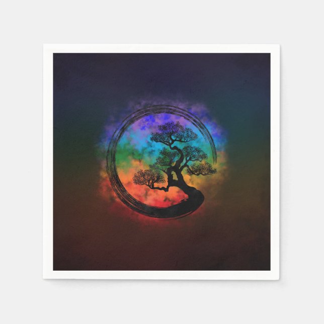 Enso Zen Circle and Bonsai Tree Nebula Serviette (Vorderseite)