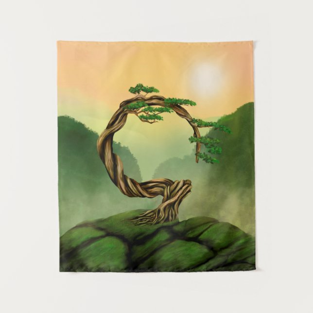 Enso Zen Circle Bonsai Tree Wandteppich (Vorderseite)