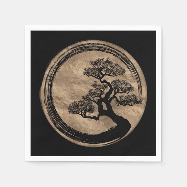 Enso Zen Circle und Bonsai Tree Gold Serviette (Vorderseite)