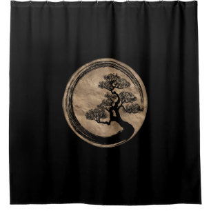 Enso Zen-Kreis und Bonsais-Baum-Gold Duschvorhang