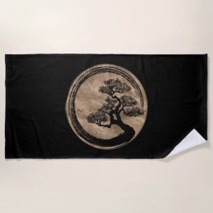 Enso Zen-Kreis und Bonsais-Baum-Gold Strandtuch