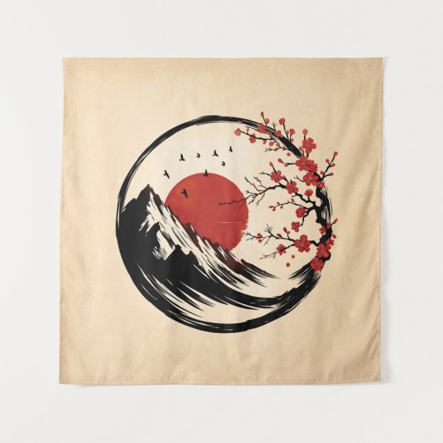 Enso Zen über die Ruhe der Morgendämmerung Wandteppich (Vorderseite)