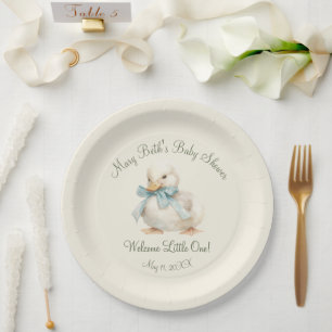 Entchen mit Band Baby Shower Papier Pappteller