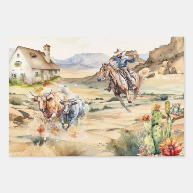 Entcoupage der Western - Cowboy-Outdoor-Landwüste Geschenkpapier Set (Vorderseite)
