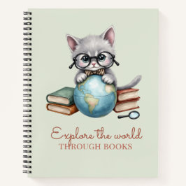 "Entdecke die Welt durch Bücher" Niedlich Kitten Notizbuch