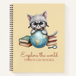 "Entdecke die Welt durch Bücher" Niedlich Kitten Notizbuch