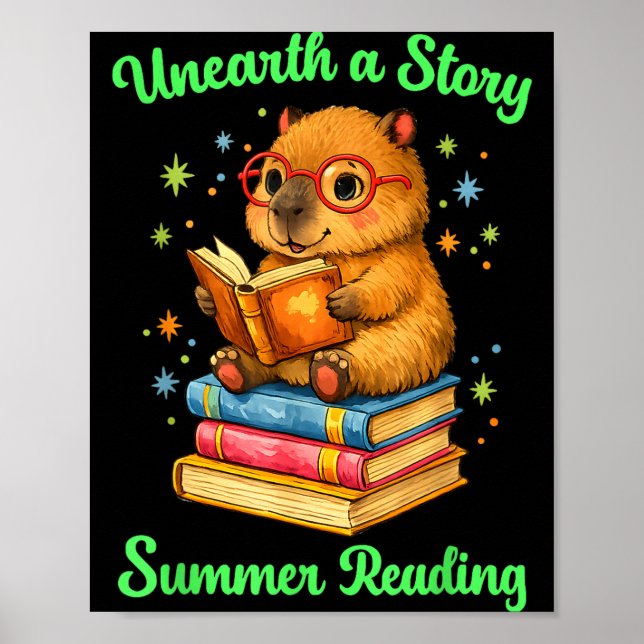 Entdecke eine Geschichte Capybara liest Bücher Som Poster (Vorne)