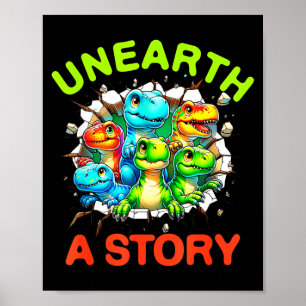 Entdecke eine Geschichte Dinosaurier Bibliothek So Poster