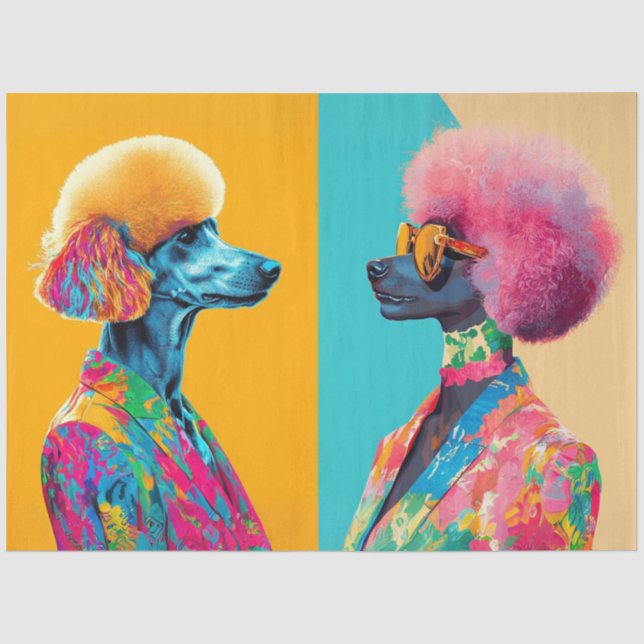 Entdecken Sie Abstrakt lebendige, farbige Poodles Seidenpapier (Vorderseite)