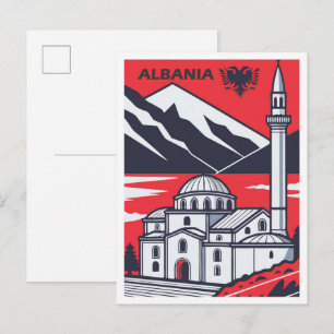 Entdecken Sie Albanien Vintage-Reiseillustration Postkarte