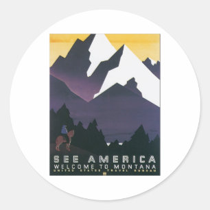 Entdecken Sie Amerika Willkommen in Montana Runder Aufkleber