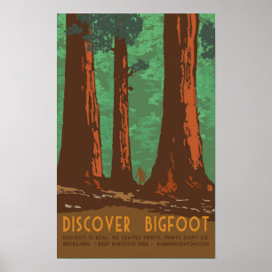 Entdecken Sie Bigfoot im Rotholz Forrest Poster