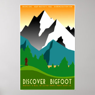 Entdecken Sie Bigfoot in farbenfrohen Bergen Poster