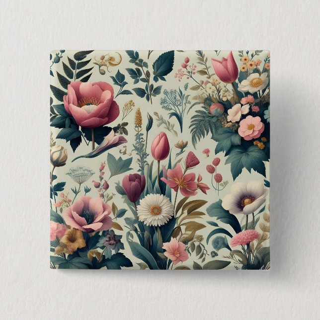 Entdecken Sie das Atemberaubende botanische Muster Button (Vorderseite)