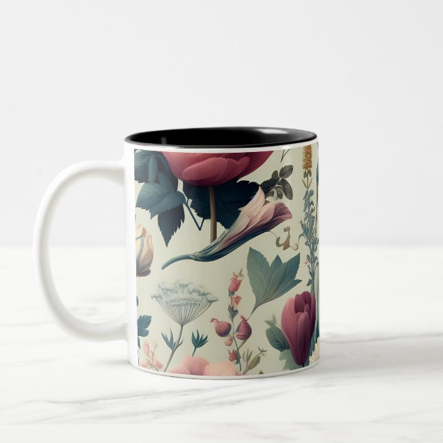 Entdecken Sie das Atemberaubende botanische Muster Zweifarbige Tasse (Links)