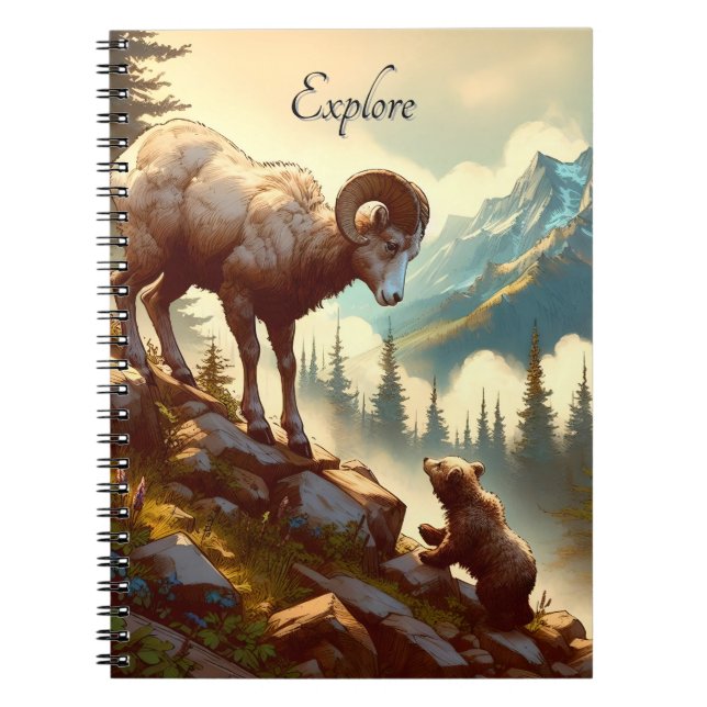 Entdecken Sie den Bighorn Sheep Grizzly Cub Mounta Notizblock (Vorderseite)