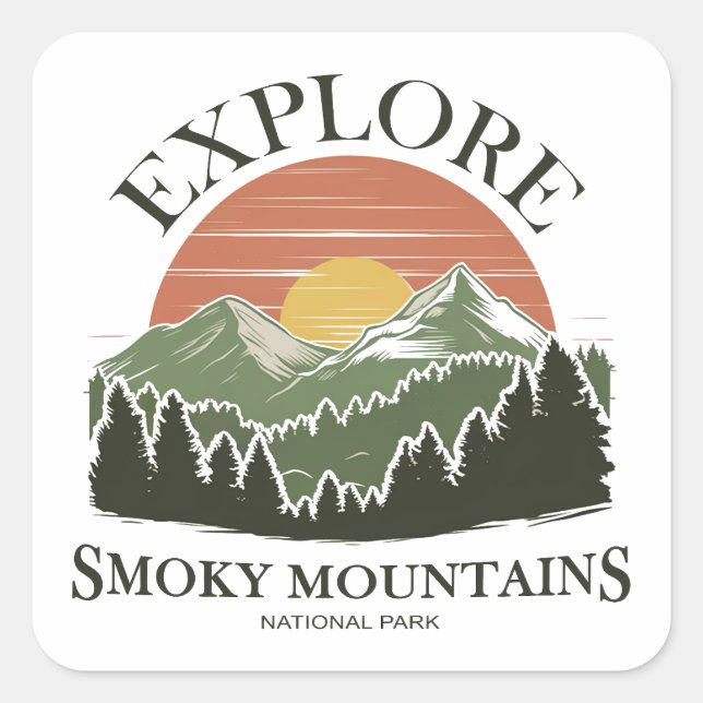 Entdecken Sie den Nationalpark der Großen Smoky-Be Quadratischer Aufkleber (Vorderseite)