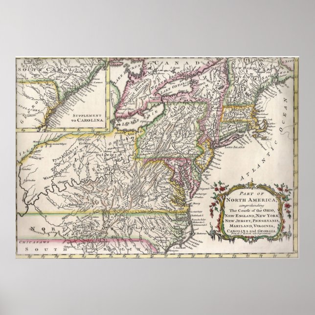 Entdecken Sie die Karte "The Eastern United Staate Poster (Vorne)