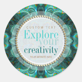 Entdecken Sie Ihre Kreativität Aquamarinen Fraktal Runder Aufkleber