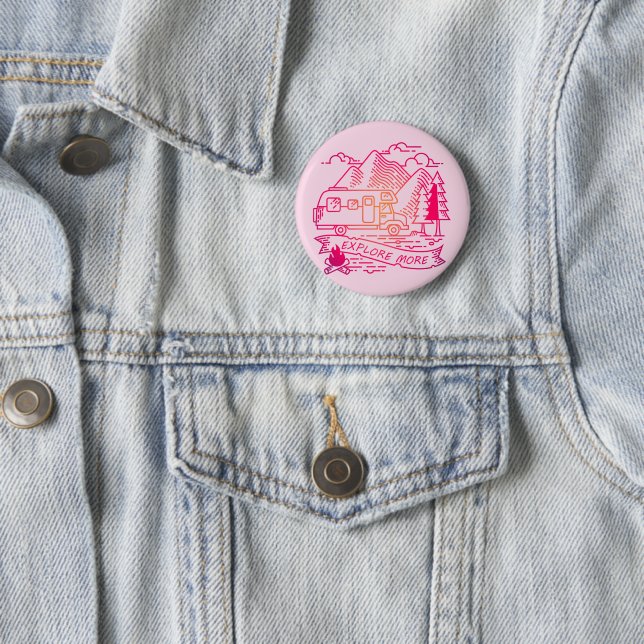 Entdecken Sie mehr Rosa Camper Van Mountain Nature Button (Beispiel)