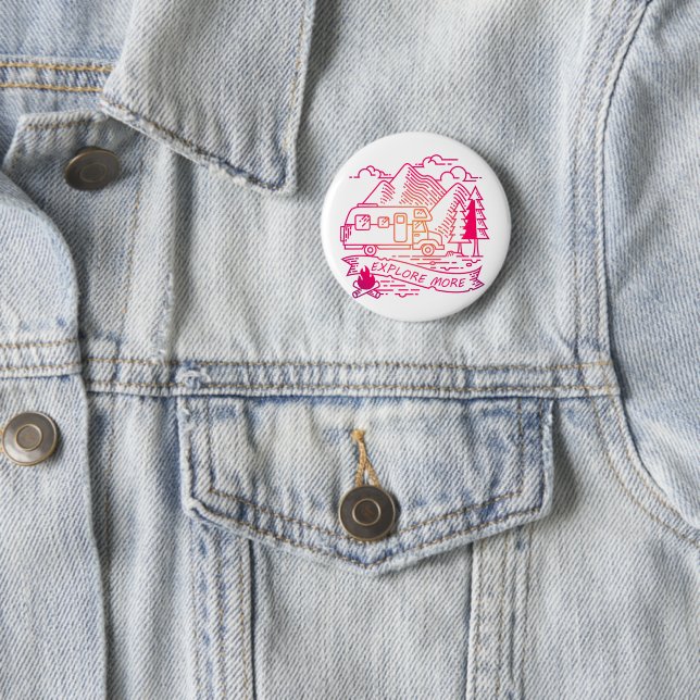 Entdecken Sie mehr Rosa Camper Van Mountain Nature Button (Beispiel)