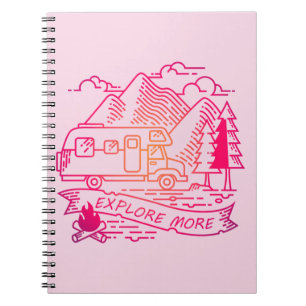 Entdecken Sie mehr Rosa Camper Van Mountain Nature Notizblock