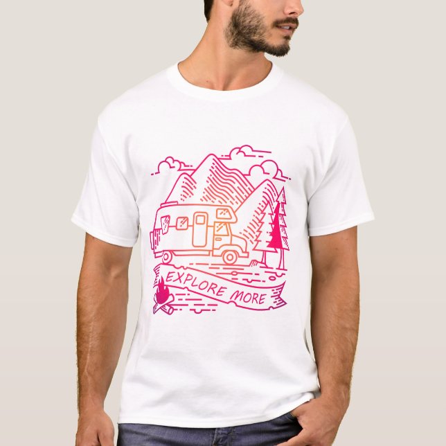 Entdecken Sie mehr Rosa Camper Van Mountain Nature T-Shirt (Vorderseite)