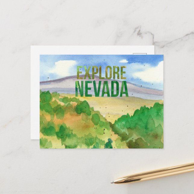 Entdecken Sie Nevada Wüste Landschaft Lila Gebirge Postkarte (Vorderseite/Rückseite Beispiel)