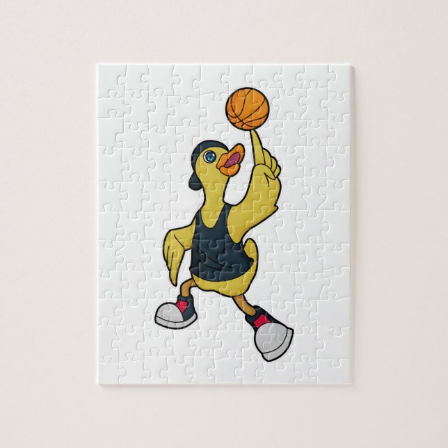 Ente als Baskeballspieler mit Basketball (Vertikal)