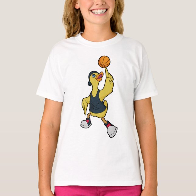 Ente als Baskeballspieler mit Basketball T-Shirt (Vorderseite)