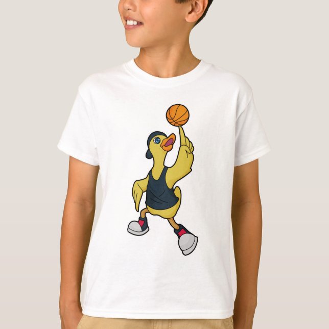 Ente als Baskeballspieler mit Basketball T-Shirt (Vorderseite)